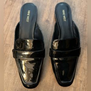 Black Patent Nine West Mules